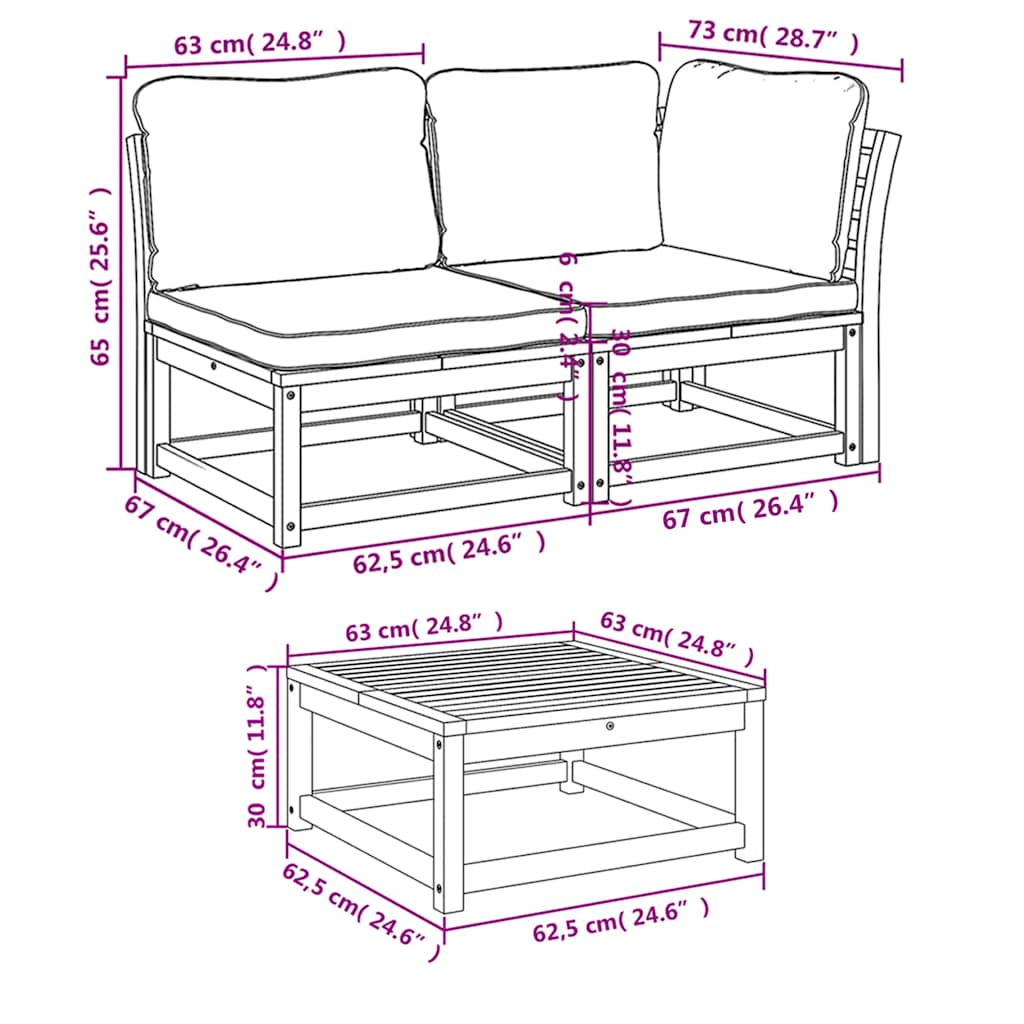 9 Piece Garden Lounge Set with Cushions Solid Wood Acacia