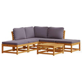 6 Piece Garden Lounge Set with Cushions Solid Wood Acacia - Front View