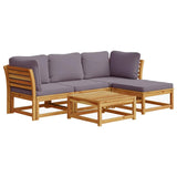 5 Piece Garden Lounge Set with Cushions Solid Wood Acacia - Front View