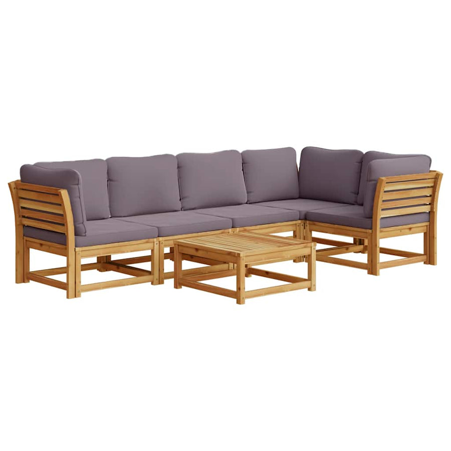 6 Piece Garden Lounge Set with Cushions Solid Wood Acacia
