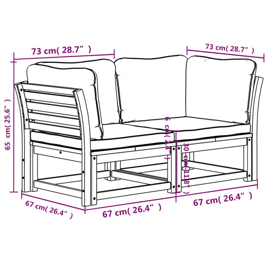 Garden Sofa with Cushions 2-Seater Solid Wood Acacia