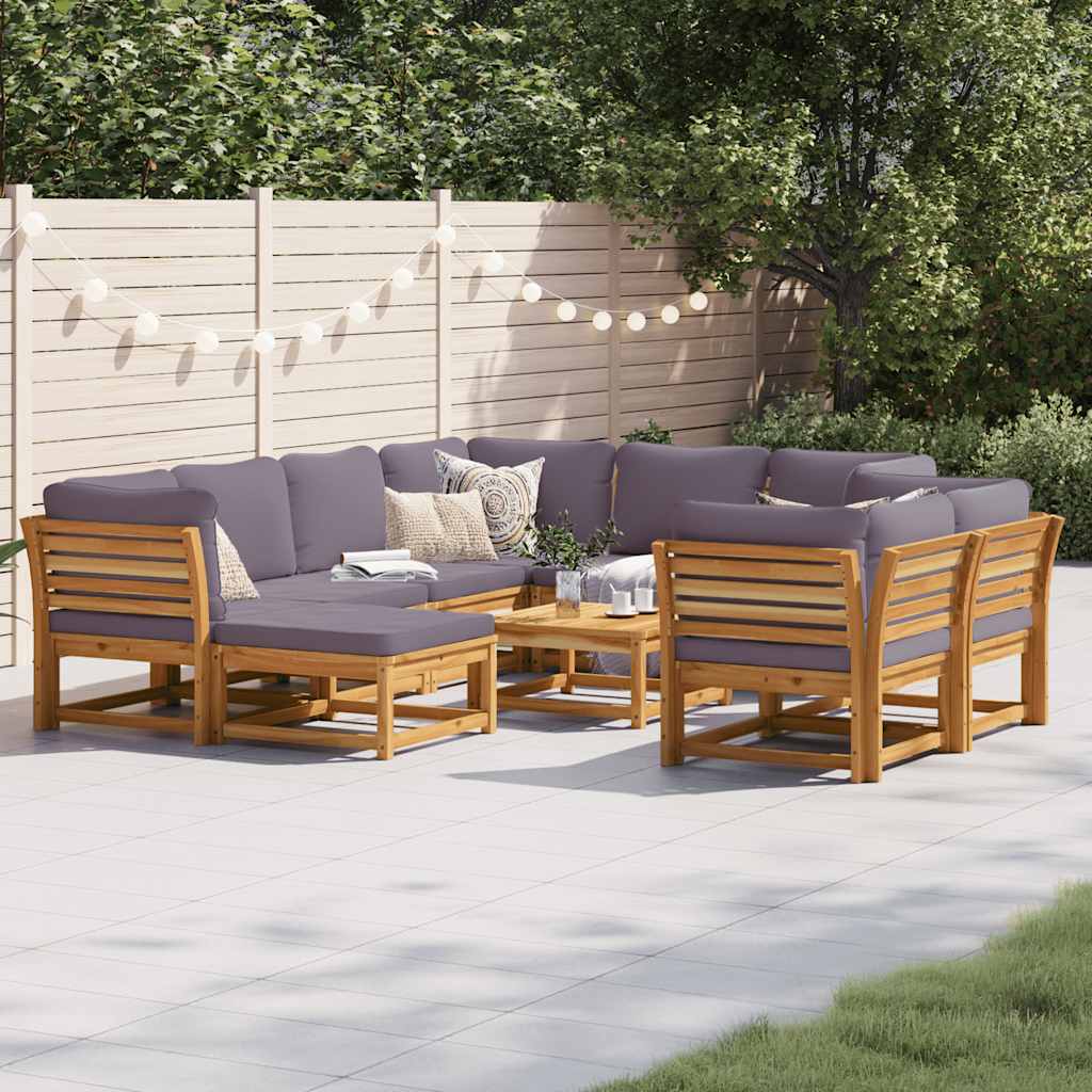 10 Piece Garden Lounge Set with Cushions Solid Wood Acacia