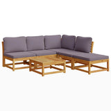 6 Piece Garden Lounge Set with Cushions Solid Wood Acacia - Front View