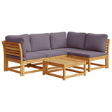 5 Piece Garden Lounge Set with Cushions Solid Wood Acacia - Front View