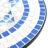 Mosaic Bistro Set Blue and White Iron and Ceramic - Close-Up Angle