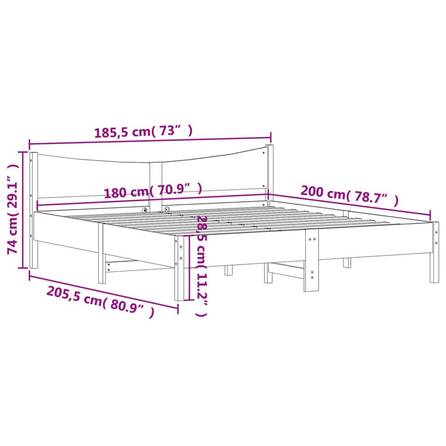 Bed Frame without Mattress 180x200 cm Solid Wood Pine