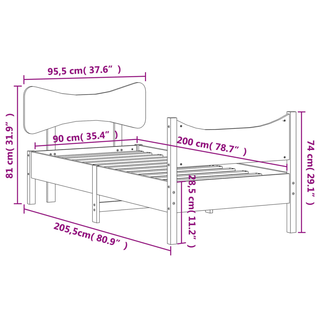 Bed Frame without Mattress 92x187 cm Single Solid Wood Pine