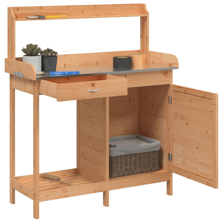 Potting Table with Cabinet Brown 110.5x45x124.5 cm