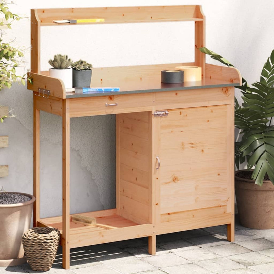 Potting Table with Cabinet Brown 110.5x45x124.5 cm
