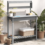 Potting Table with Sink Grey 147.5x44x139.5 cm Solid Wood Fir