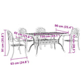 5 Piece Garden Dining Set White Cast Aluminium
