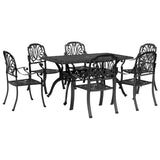 7 Piece Garden Dining Set Black Cast Aluminium - Front View