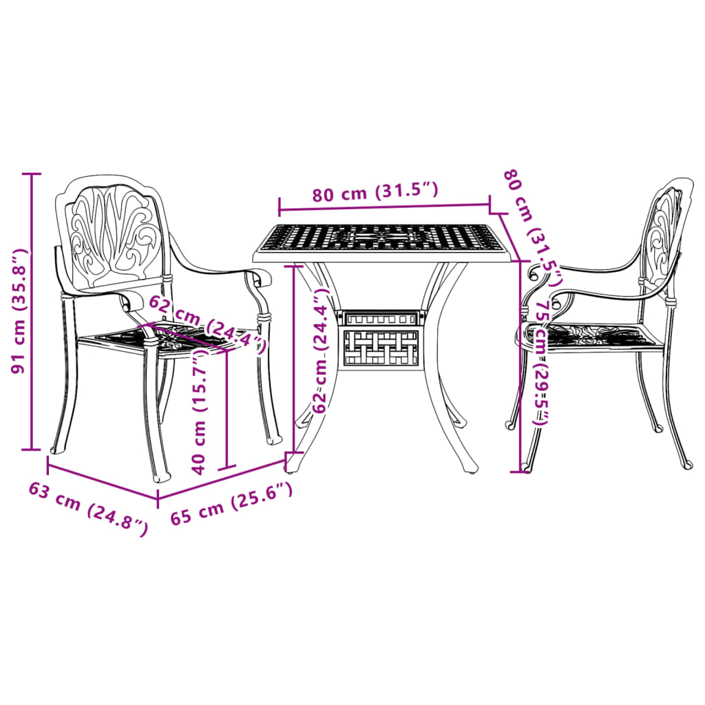 3 Piece Bistro Set Black Cast Aluminium