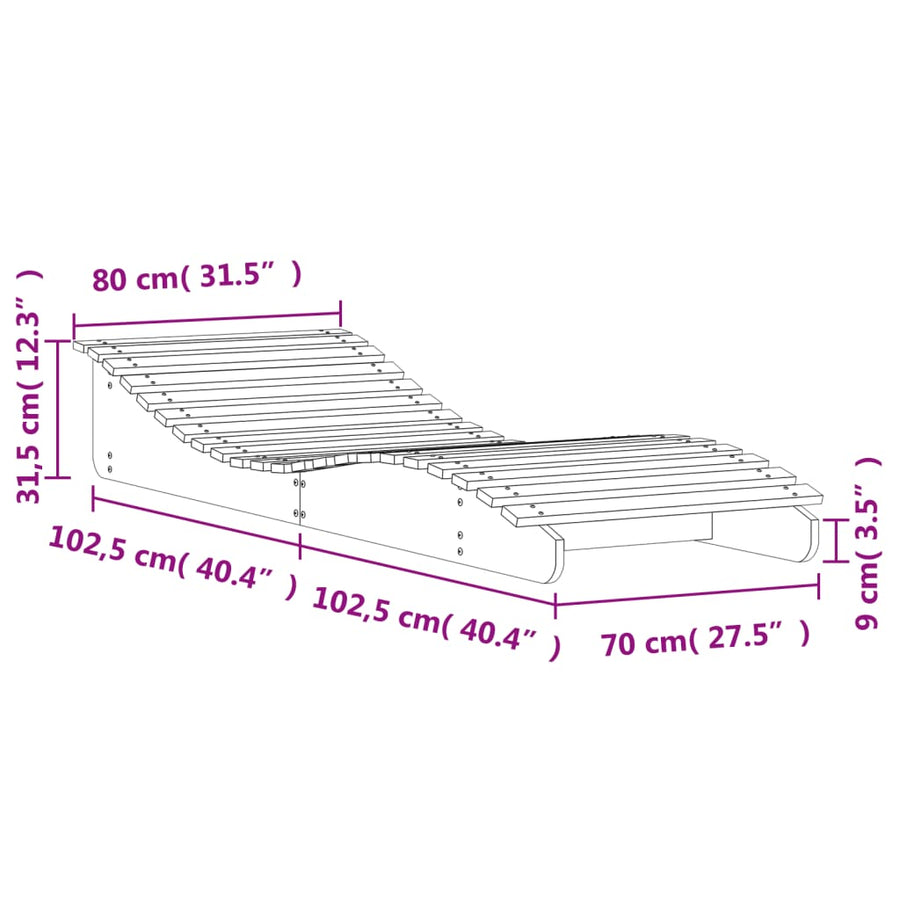 Sun Lounger White 205x80x31.5 cm Solid Wood Pine