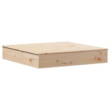 Sandpit with Cover 111x111x19.5 cm Solid Wood Pine - Front View