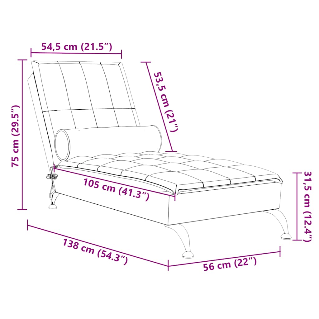 Massage Chaise Lounge with Bolster Dark Grey Fabric