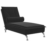 Massage Chaise Lounge with Bolster Black Velvet - Front View