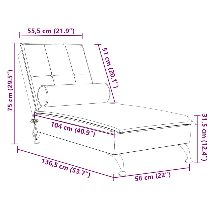 Massage Chaise Lounge with Bolster Black Velvet