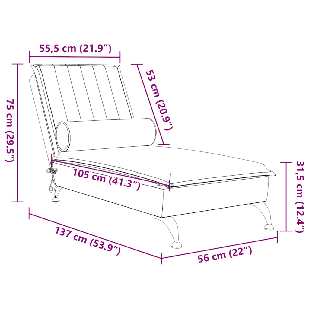 Massage Chaise Lounge with Bolster Black Velvet
