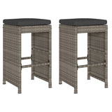 Garden Bar Stools with Cushions 2 pcs Grey Poly Rattan - Front View