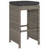 Garden Bar Stools with Cushions 2 pcs Grey Poly Rattan - Side View