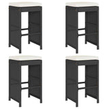 Garden Bar Stools with Cushions 4 pcs Black Poly Rattan