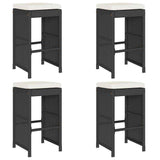 Garden Bar Stools with Cushions 4 pcs Black Poly Rattan - Front View