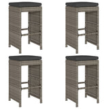 Garden Bar Stools with Cushions 4 pcs Grey Poly Rattan
