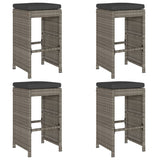 Garden Bar Stools with Cushions 4 pcs Grey Poly Rattan - Front View