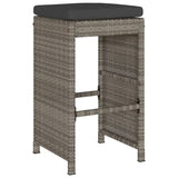 Garden Bar Stools with Cushions 4 pcs Grey Poly Rattan - Side View