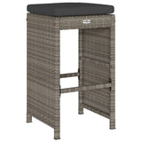 Garden Bar Stools with Cushions 4 pcs Grey Poly Rattan - Rear View