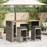Garden Bar Stools with Cushions 4 pcs Grey Poly Rattan