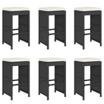 Garden Bar Stools with Cushions 6 pcs Black Poly Rattan