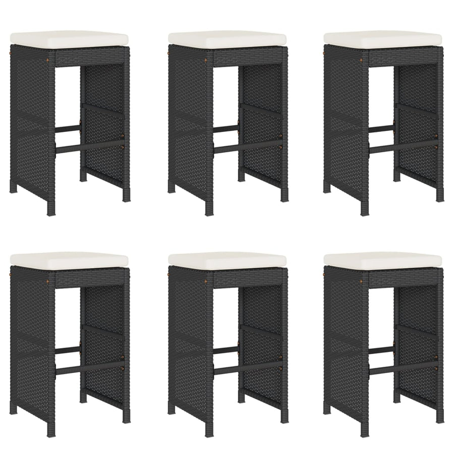 Garden Bar Stools with Cushions 6 pcs Black Poly Rattan