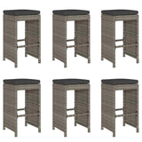 Garden Bar Stools with Cushions 6 pcs Grey Poly Rattan - Front View