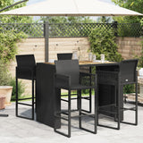 Garden Bar Table with Acacia Wood Top Black 145x80x110 cm Poly Rattan - Side View