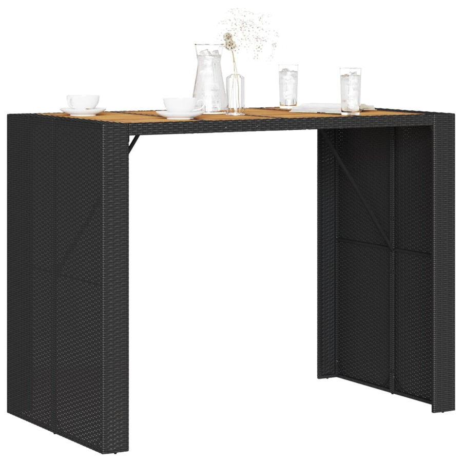 Garden Bar Table with Acacia Wood Top Black 145x80x110 cm