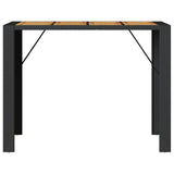 Garden Bar Table with Acacia Wood Top Black 145x80x110 cm Poly Rattan - 45-Degree Angle