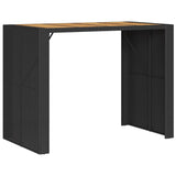 Garden Bar Table with Acacia Wood Top Black 145x80x110 cm Poly Rattan - Close-Up Angle