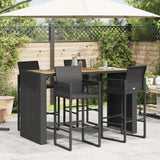 Garden Bar Table with Acacia Wood Top Black 185x80x110 cm Poly Rattan - Side View