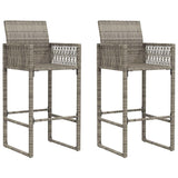 Garden Bar Stools 2 pcs Grey Poly Rattan - Front View