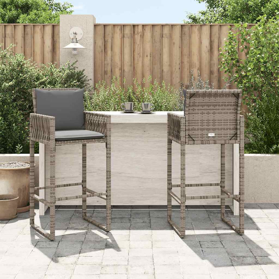 Garden Bar Stools 2 pcs Grey Poly Rattan