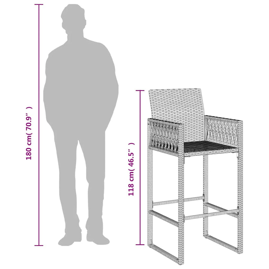Garden Bar Stools 2 pcs Grey Poly Rattan