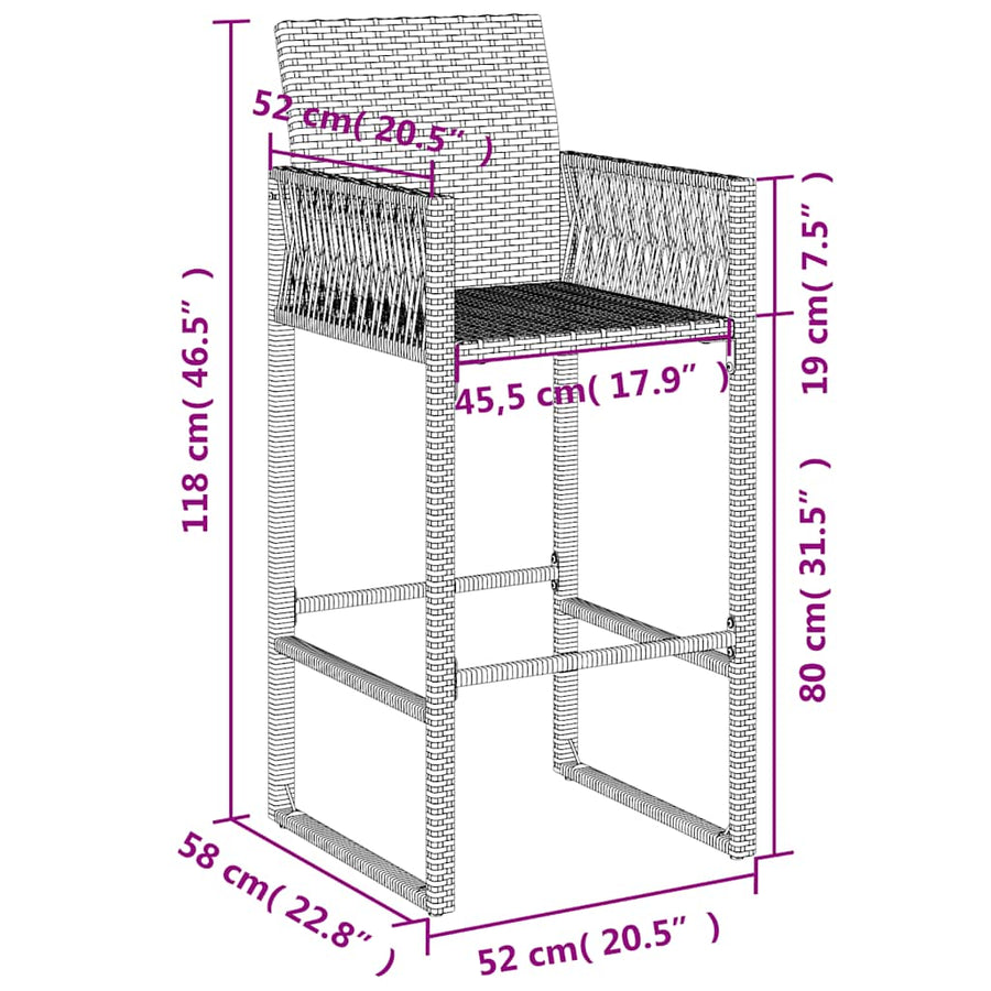 Garden Bar Stools 2 pcs Grey Poly Rattan