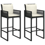 Garden Bar Stools with Cushions 2 pcs Black Poly Rattan