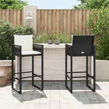 Garden Bar Stools with Cushions 2 pcs Black Poly Rattan - Side View