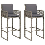 Garden Bar Stools with Cushions 2 pcs Grey Poly Rattan - Front View