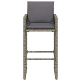 Garden Bar Stools with Cushions 2 pcs Grey Poly Rattan - 45-Degree Angle