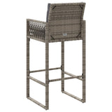 Garden Bar Stools with Cushions 2 pcs Grey Poly Rattan - Close-Up Angle