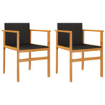 Garden Chairs 2 pcs Black Poly Rattan&Solid Wood